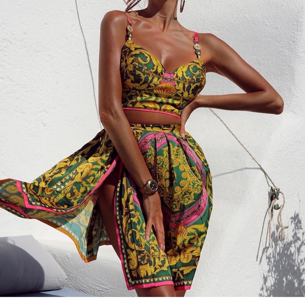 Sexy Versace Style Baroque Midi Skirt Set!